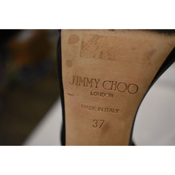 Women's Jimmy Choo Leather Black and Gold Ankle Strap Stiletto Size 37/7 - Picture 9 of 10